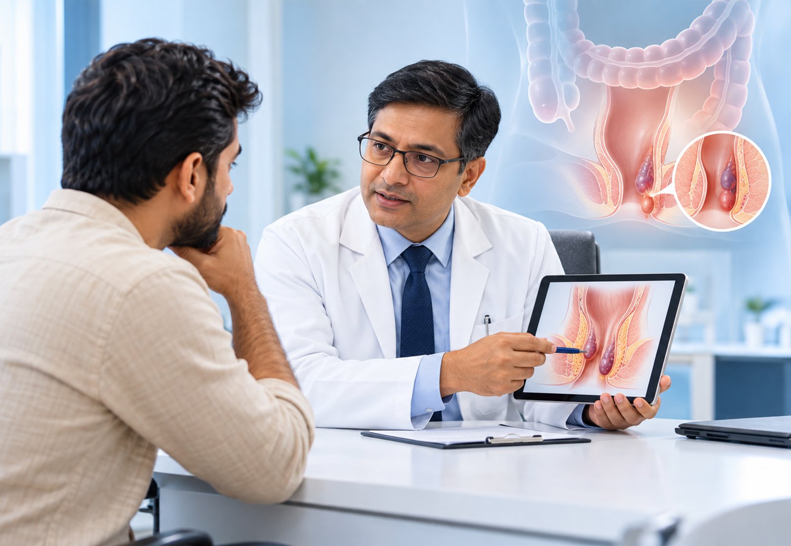 Comparison of piles, fissure and fistula symptoms and treatment options.